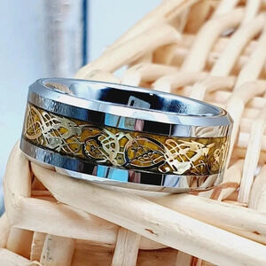 Dragon Celtic Silver Tungsten Wedding Ring, GALTUN366